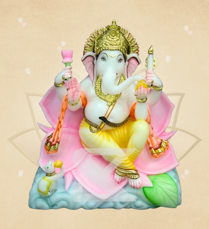 Lalitasana Kamalasan Ganesha — SKM-LAL-17 — Marble Ganesha Statue