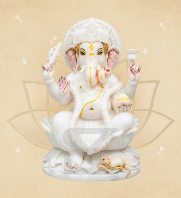 Shubhra Kamalasan Ganesha — SKM-LAL-10 — Marble Ganesha Statue