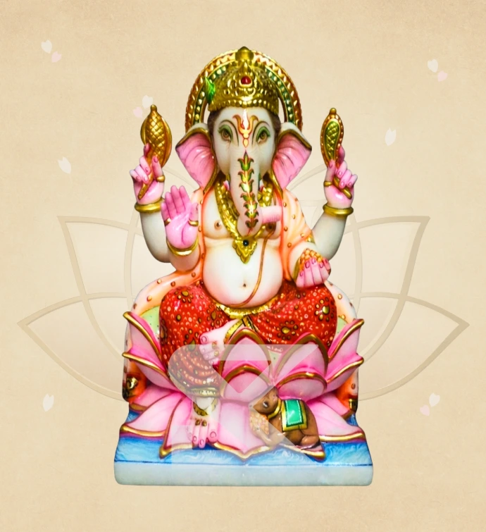 Lambodara Kamalasan Ganesha — SKM-LAL-29 — Marble Ganesha Statue