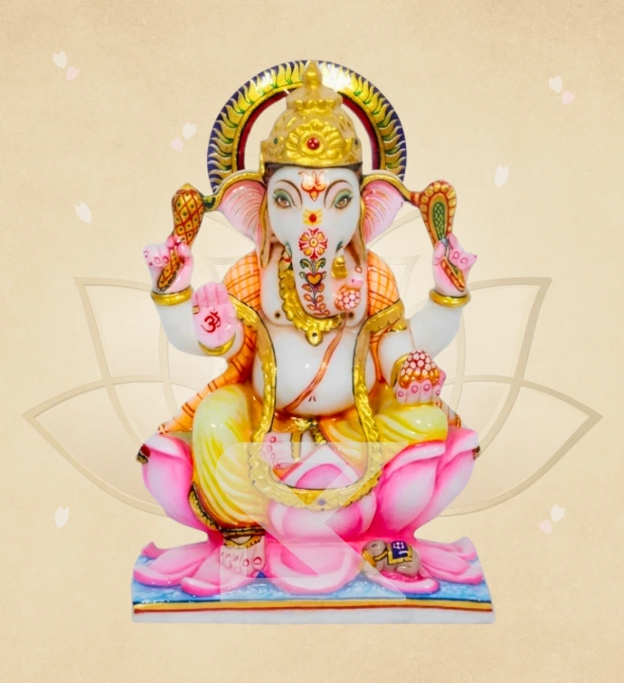 Mayur Prabha Kamalasan Ganesha — SKM-LAL-26 — Marble Ganesha Statue
