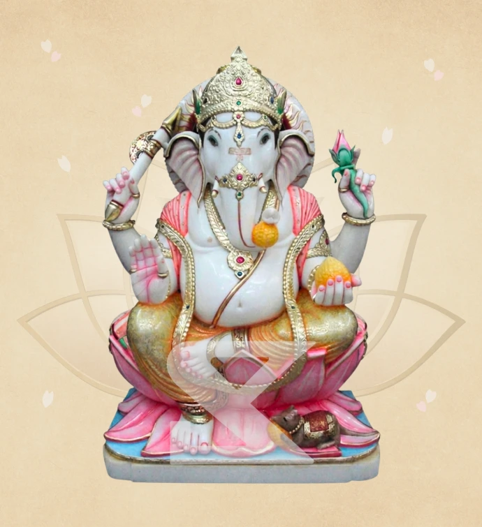 Moti Kamalasan Ganesha — SKM-LAL-20 — Marble Ganesha Statue