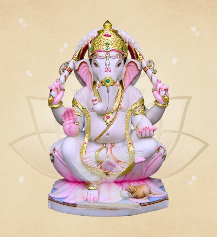 Mukta Mala Kamalasan Ganesha — SKM-LAL-28 — Marble Ganesha Statue