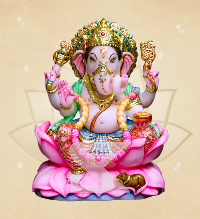 Gulabi Kamalasan Ganesha — SKM-LAL-13 — Marble Ganesha Statue