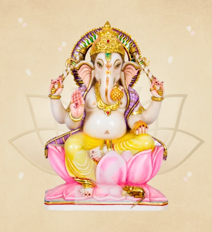 Pasha-Ankusha Kamalasan Ganesha — SKM-LAL-07 — Marble Ganesha Statue
