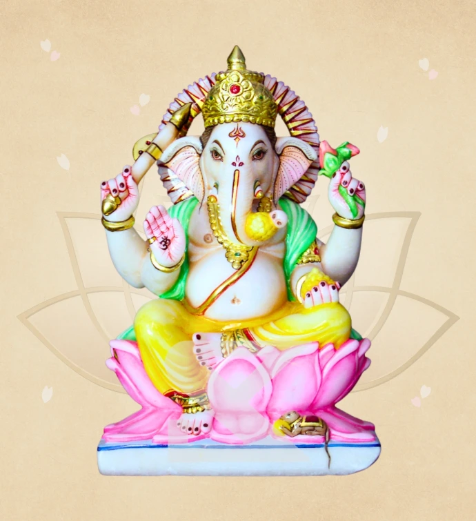 Pushparag Kamalasan Ganesha — SKM-LAL-06 — Marble Ganesha Statue