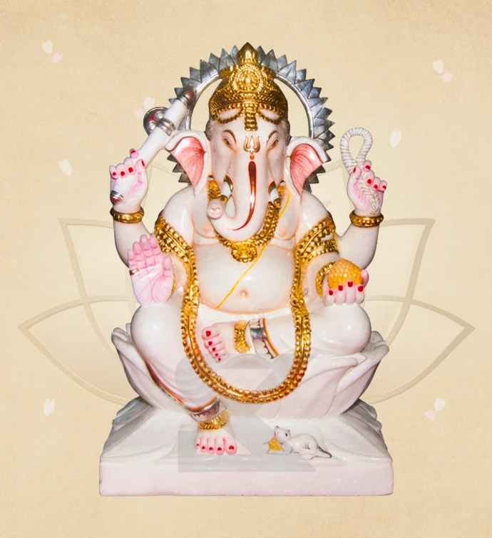 Rajat Prabha Kamalasan Ganesha — SKM-LAL-05 — Marble Ganesha Statue
