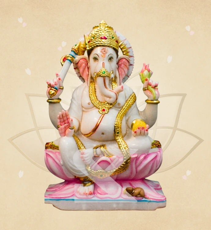 Suvarna Kamalasan Ganesha — SKM-LAL-16 — Marble Ganesha Statue