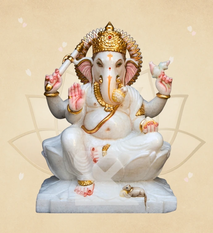 Tejomay Kamalasan Ganesha — SKM-LAL-22 — Marble Ganesha Statue