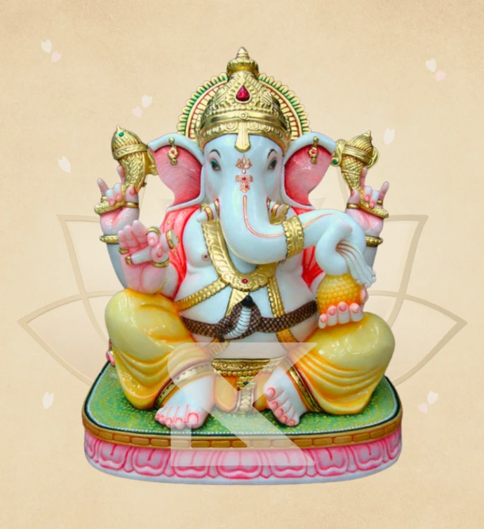 Neelvarna Shadbhuja Kamalasan Ganesha — SKM-LAL-31 — Marble Ganesha Statue