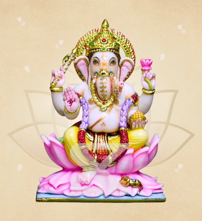 Padma Hasta Kamalasan Ganesha — SKM-LAL-11 — Marble Ganesha Statue