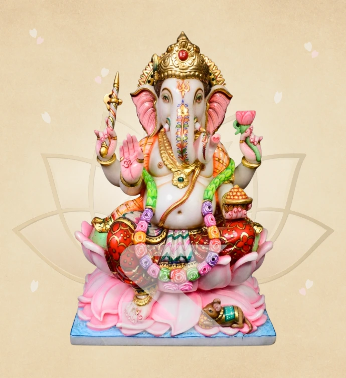 Pasha Naga Kamalasan Ganesha — SKM-LAL-25 — Marble Ganesha Statue