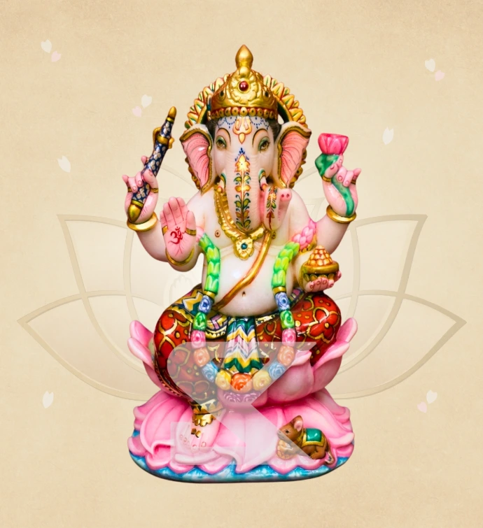 Sahaj Kamalasan Ganesha — SKM-LAL-27 — Marble Ganesha Statue