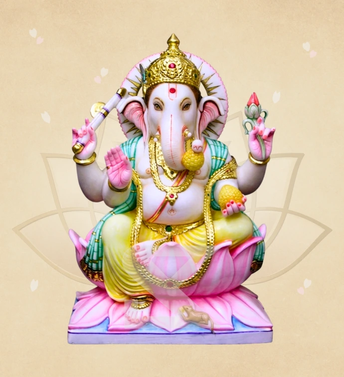 Surya Kamalasan Ganesha — SKM-LAL-02 — Marble Ganesha Statue