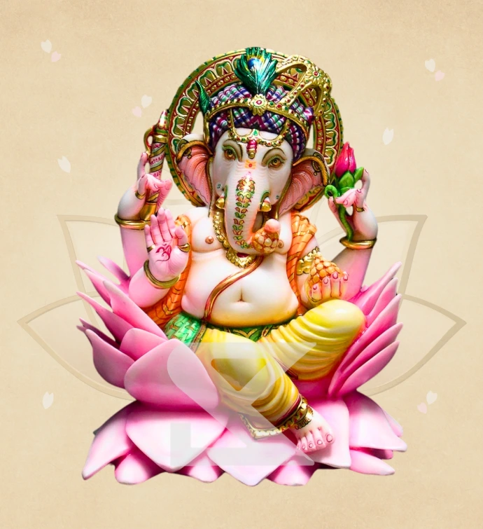 Morpankhi Kamalasan Ganesha — SKM-LAL-08 — Marble Ganesha Statue