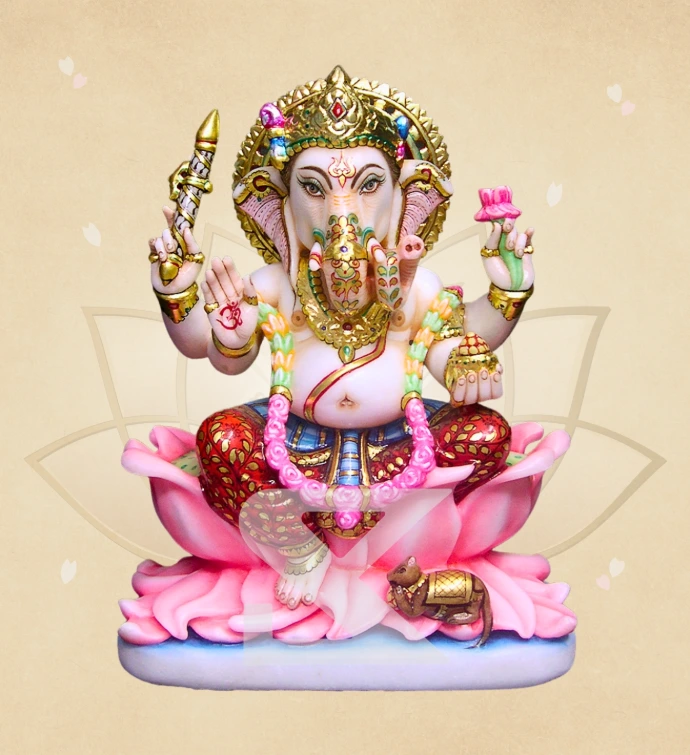 Raktambari Kamalasan Ganesha — SKM-LAL-12 — Marble Ganesha Statue