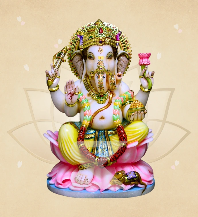 Vaibhav Kamalasan Ganesha — SKM-LAL-01 — Marble Ganesha Statue