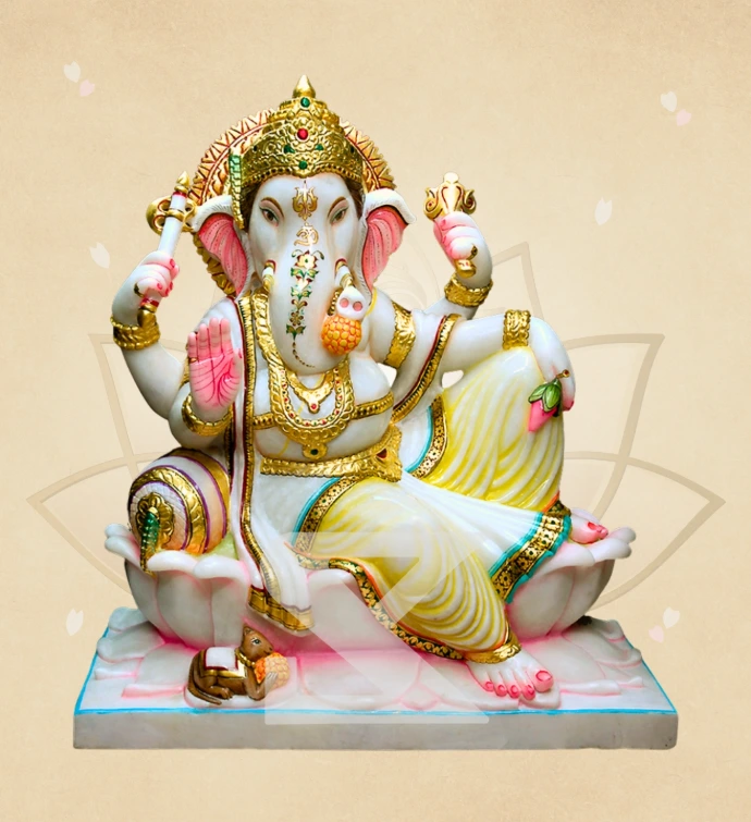 Vishranti Kamalasan Ganesha — SKM-LAL-14 — Marble Ganesha Statue