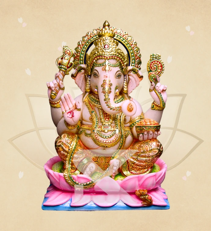 Mahamukut Kamalasan Ganesha — SKM-LAL-30 — Marble Ganesha Statue