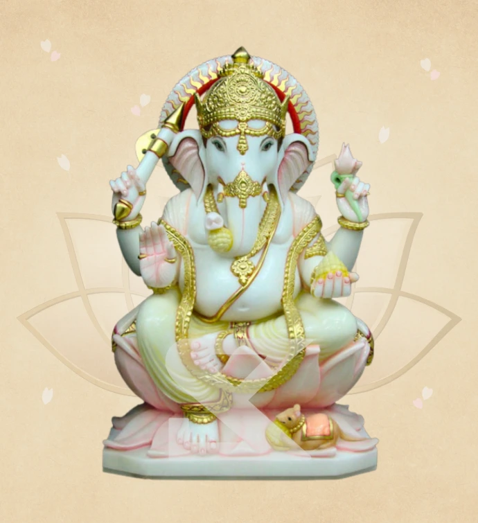 Jwala Prabha Kamalasan Ganesha — SKM-LAL-19 — Marble Ganesha Statue