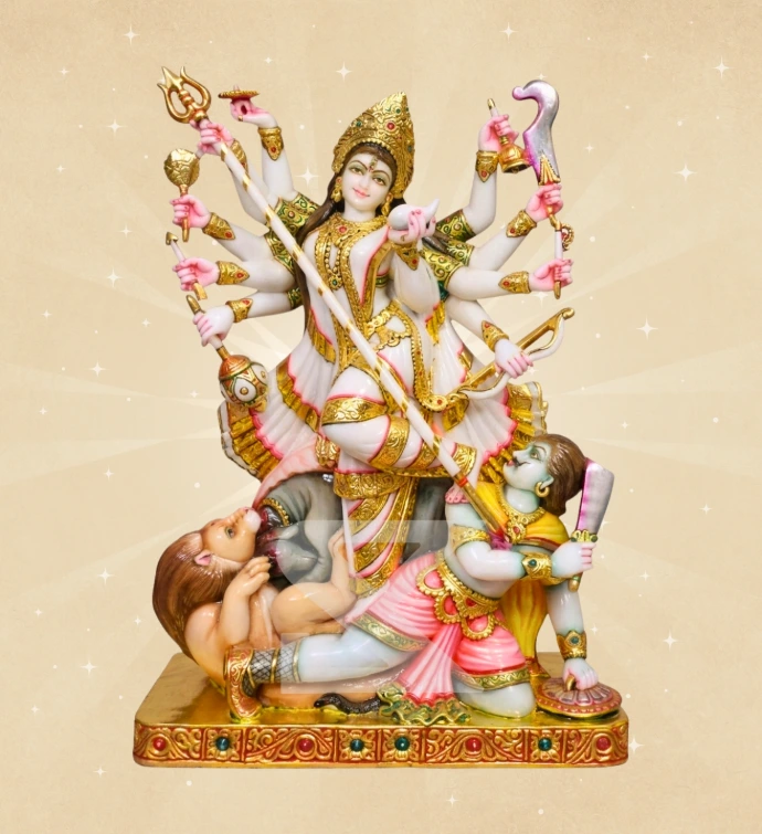 Mahishasura Mardini — Design 04 — SKM-MAH-04 — Marble Durga Statue