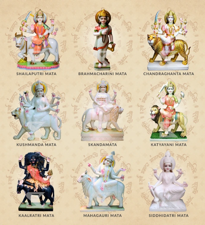 Nav Durga — All Nine Forms — SKM-NAV-14 — Marble Nav Durga Statue