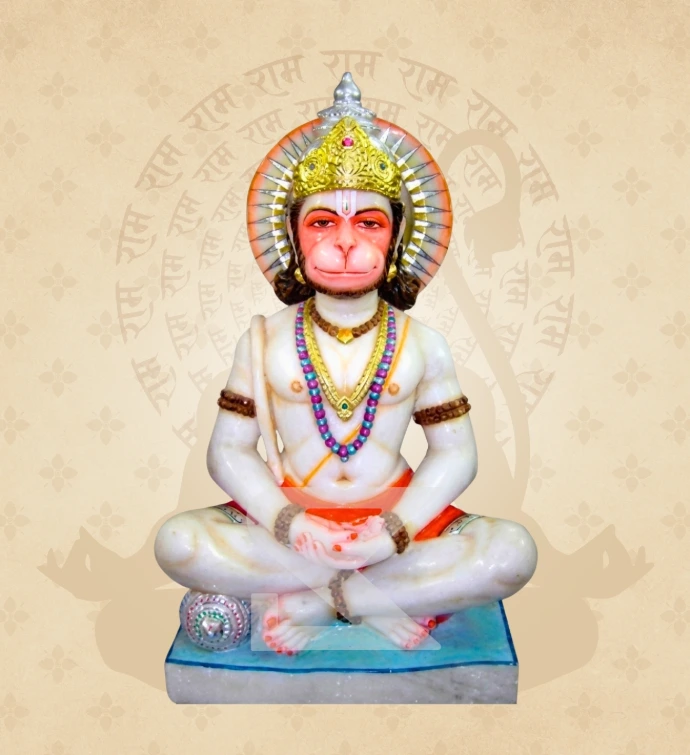 Meditative Hanuman — Design 01 — SKM-MDH-01 — Marble Hanuman Statue