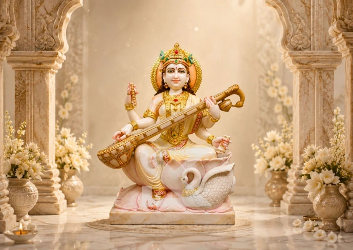 Marble Saraswati Mata Statue