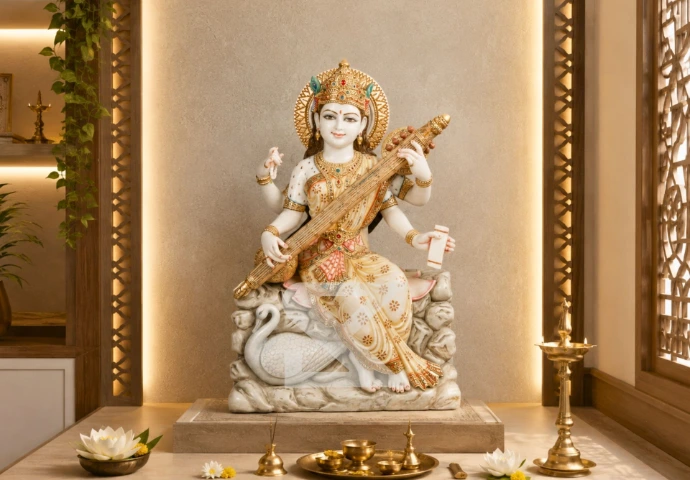 Goddess Saraswati in Vastu-Compliant Puja Room