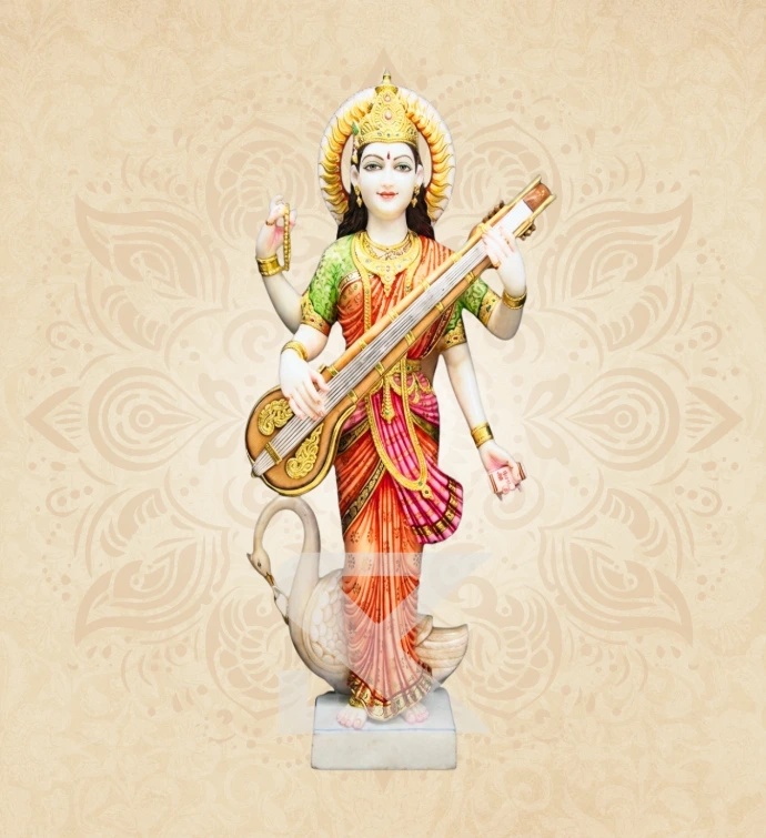 Chaturbhuja Saraswati — Design 01 — SKM-CHT-01 — Marble Saraswati Statue