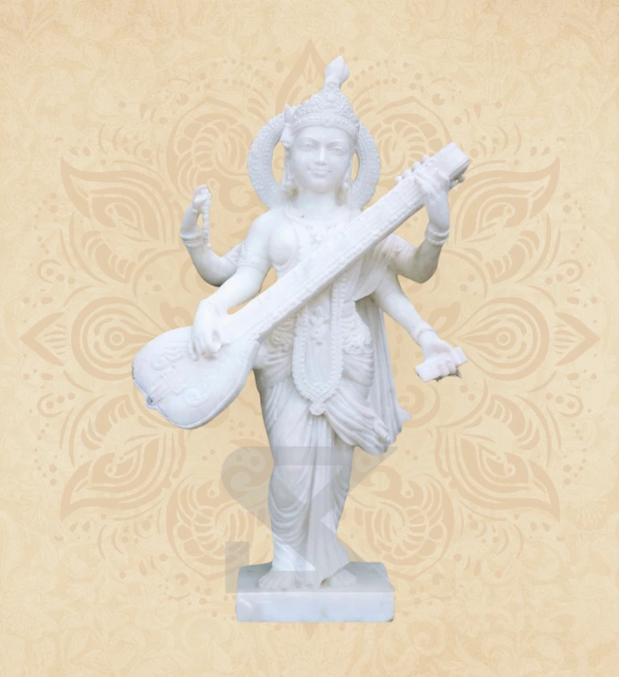 Chaturbhuja Saraswati — Design 03 — SKM-CHT-03 — Marble Saraswati Statue