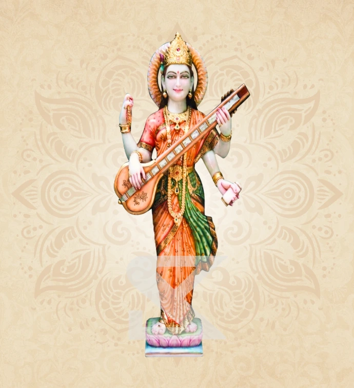 Chaturbhuja Saraswati — Design 05 — SKM-CHT-05 — Marble Saraswati Statue