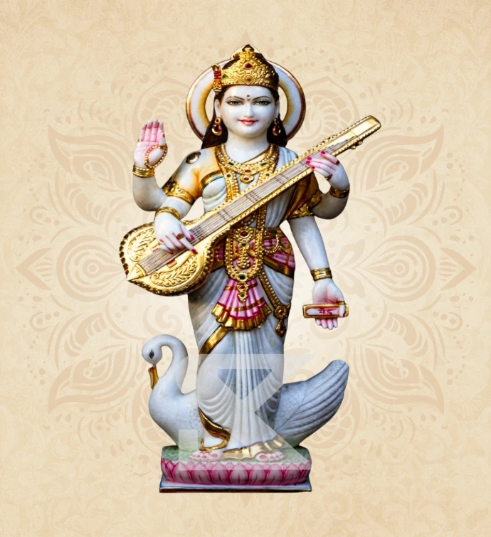 Chaturbhuja Saraswati — Design 04 — SKM-CHT-04 — Marble Saraswati Statue