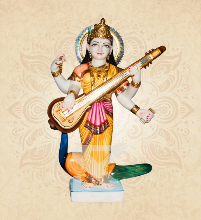 Chaturbhuja Saraswati — Design 06 — SKM-CHT-06 — Marble Saraswati Statue