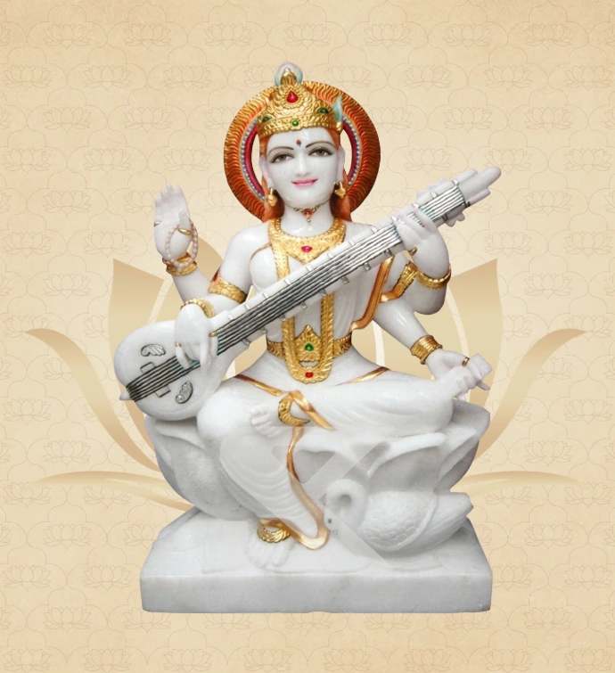 Lotus Saraswati — Design 07 — SKM-LTS-07 — Marble Saraswati Statue