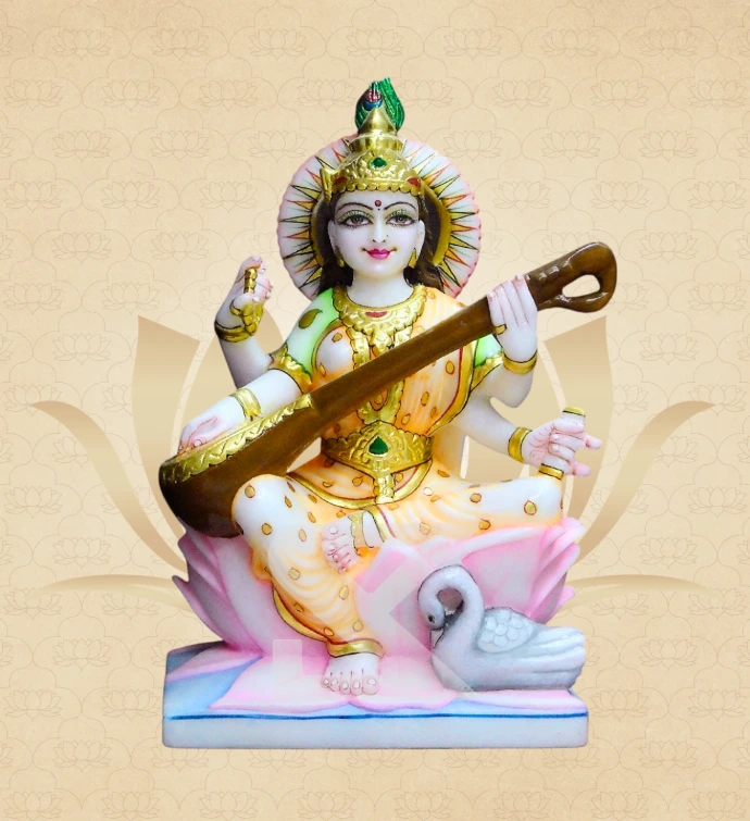Lotus Saraswati — Design 10 — SKM-LTS-10 — Marble Saraswati Statue