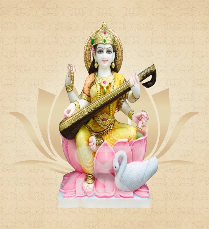 Lotus Saraswati — Design 01 — SKM-LTS-01 — Marble Saraswati Statue