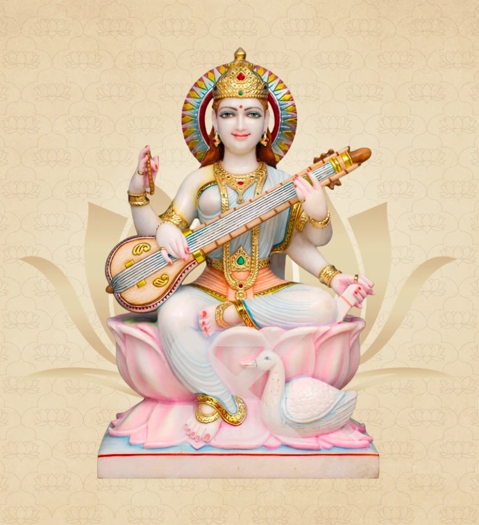 Lotus Saraswati — Design 11 — SKM-LTS-11 — Marble Saraswati Statue