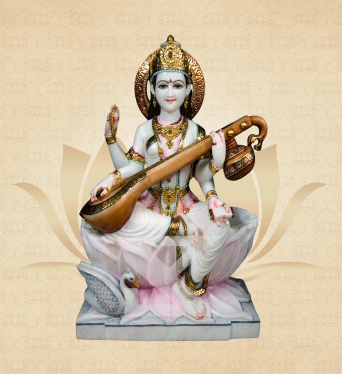 Lotus Saraswati — Design 03 — SKM-LTS-03 — Marble Saraswati Statue
