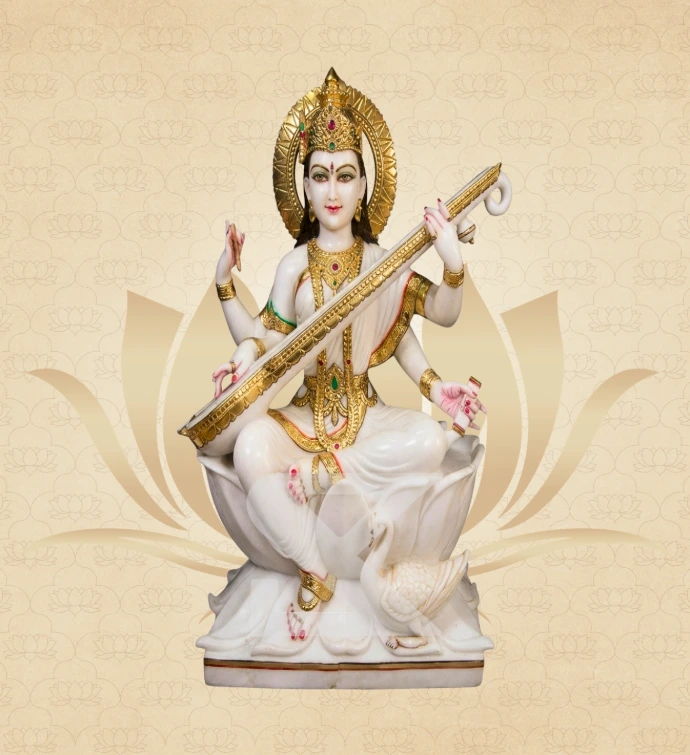 Lotus Saraswati — Design 04 — SKM-LTS-04 — Marble Saraswati Statue