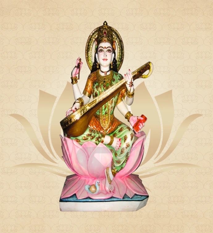 Lotus Saraswati — Design 05 — SKM-LTS-05 — Marble Saraswati Statue