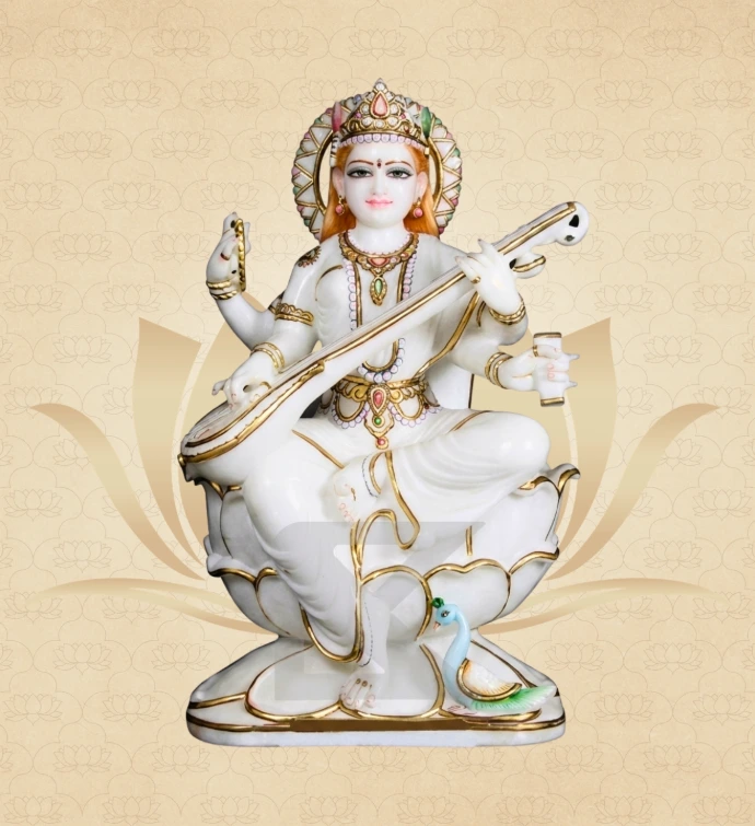 Lotus Saraswati — Design 17 — SKM-LTS-17 — Marble Saraswati Statue