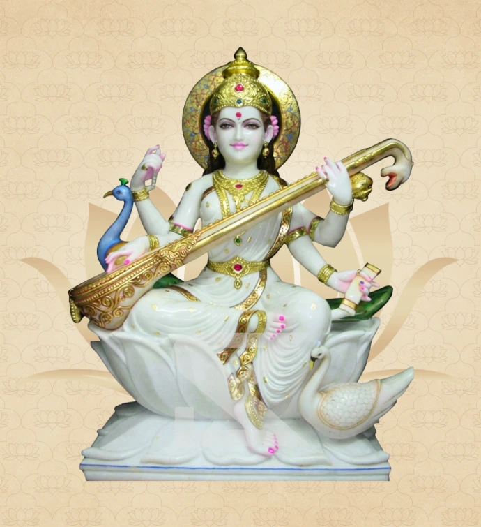 Lotus Saraswati — Design 15 — SKM-LTS-15 — Marble Saraswati Statue