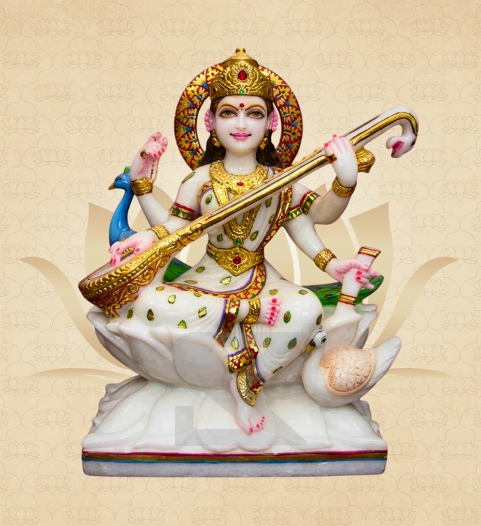Lotus Saraswati — Design 06 — SKM-LTS-06 — Marble Saraswati Statue