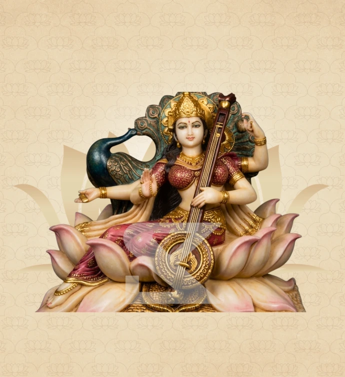 Lotus Saraswati — Design 12 — SKM-LTS-12 — Marble Saraswati Statue