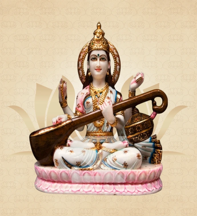 Lotus Saraswati — Design 02 — SKM-LTS-02 — Marble Saraswati Statue