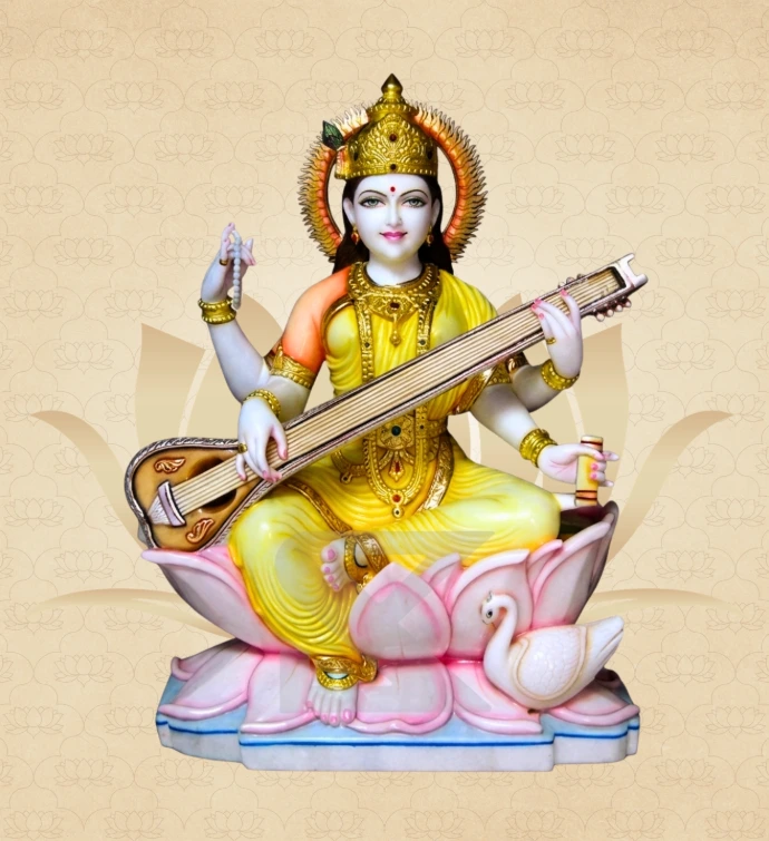 Lotus Saraswati — Design 18 — SKM-LTS-18 — Marble Saraswati Statue