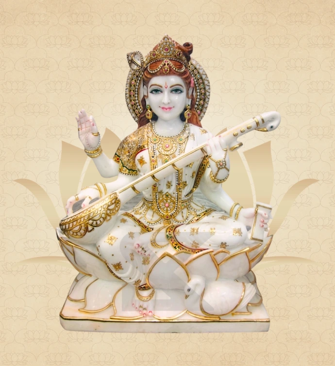 Lotus Saraswati — Design 08 — SKM-LTS-08 — Marble Saraswati Statue