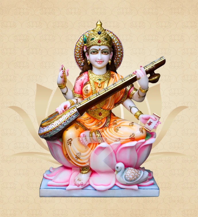 Lotus Saraswati — Design 09 — SKM-LTS-09 — Marble Saraswati Statue