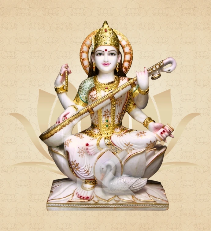 Lotus Saraswati — Design 14 — SKM-LTS-14 — Marble Saraswati Statue