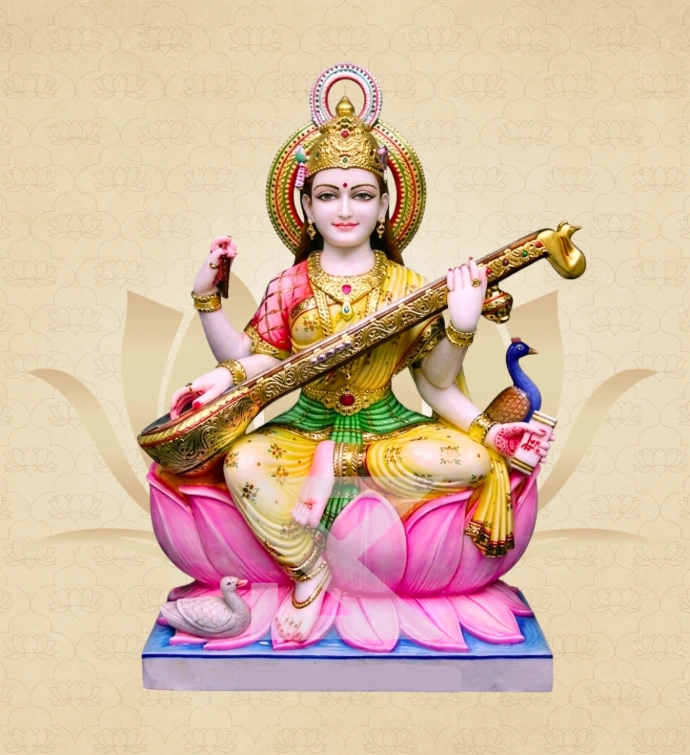 Lotus Saraswati — Design 16 — SKM-LTS-16 — Marble Saraswati Statue